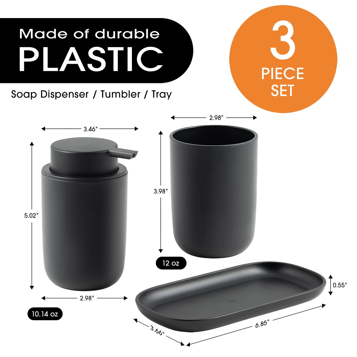 Aiello 3-Piece Solid Plastic Bathroom Accessory Set