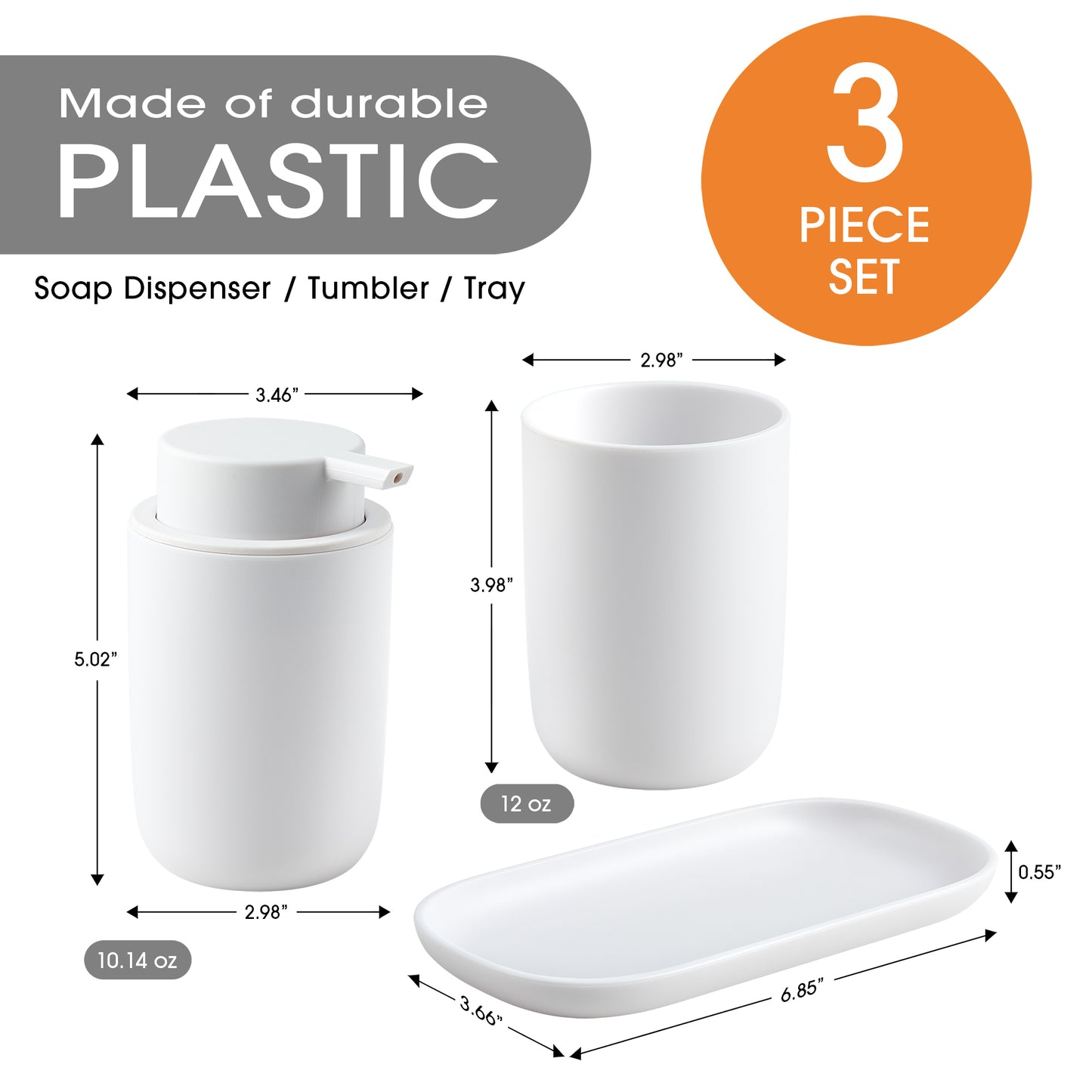 Aiello 3-Piece Solid Plastic Bathroom Accessory Set