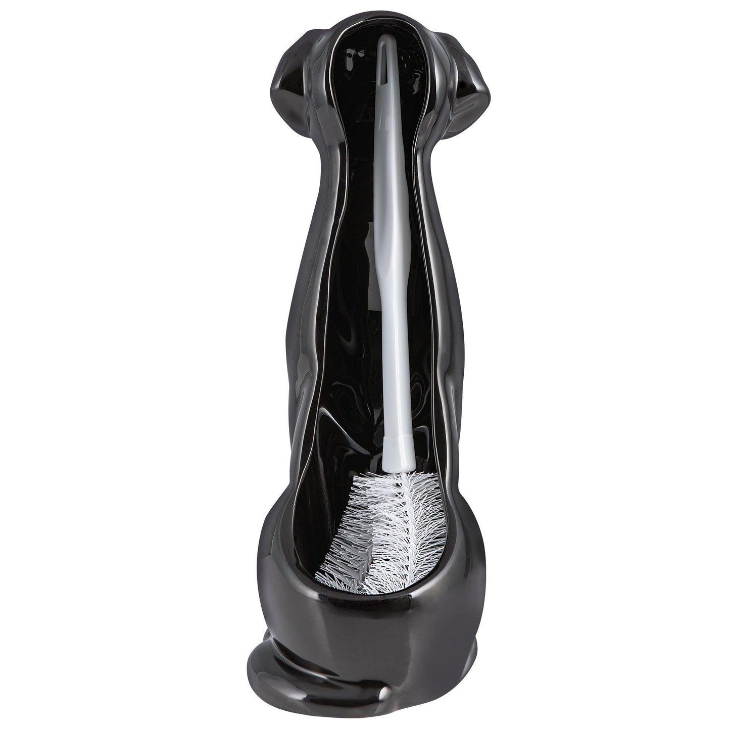 Black Labrador 2-Piece Ceramic Toilet Brush Holder with Plastic Brush Set - Allure Home Creation