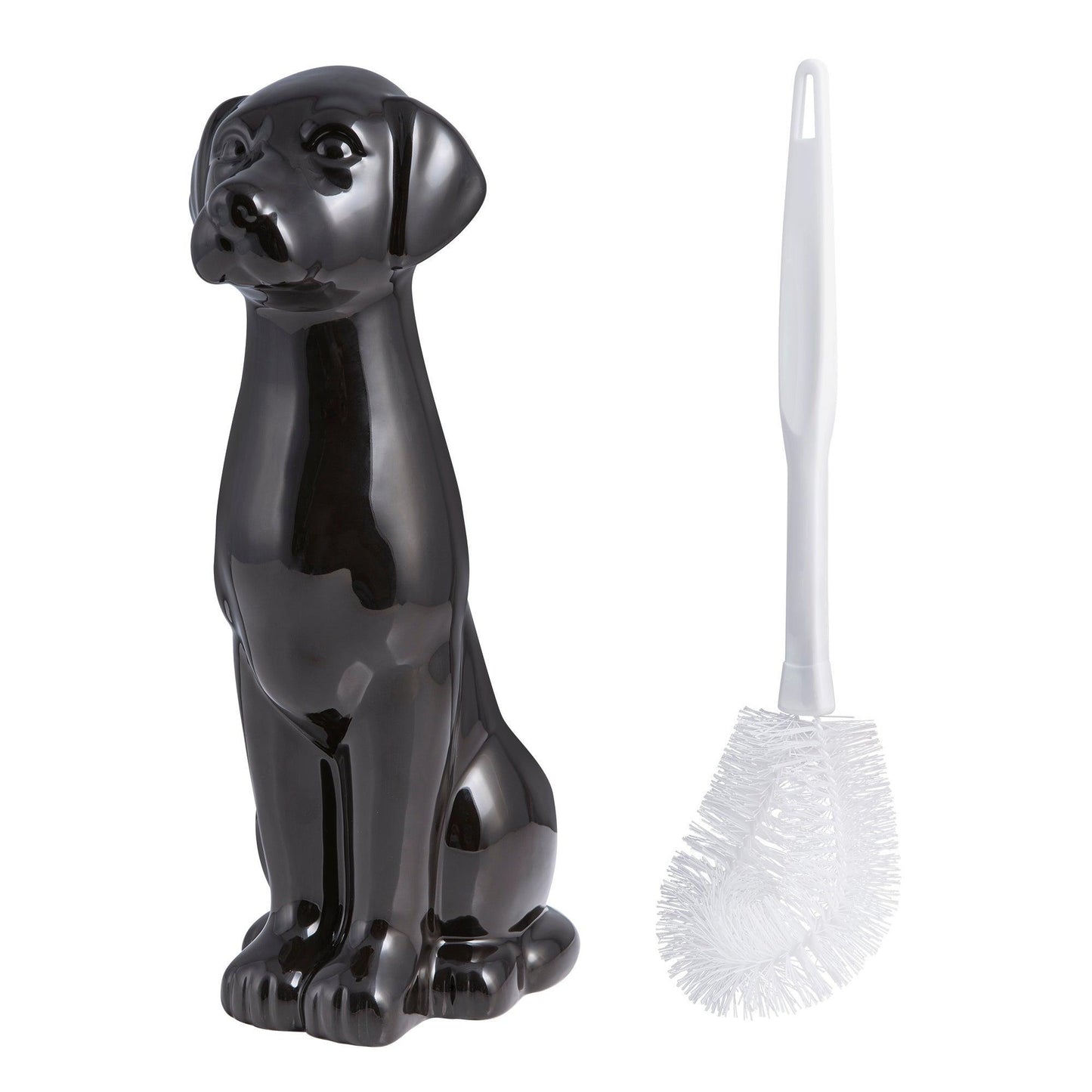 Black Labrador 2-Piece Ceramic Toilet Brush Holder with Plastic Brush Set - Allure Home Creation