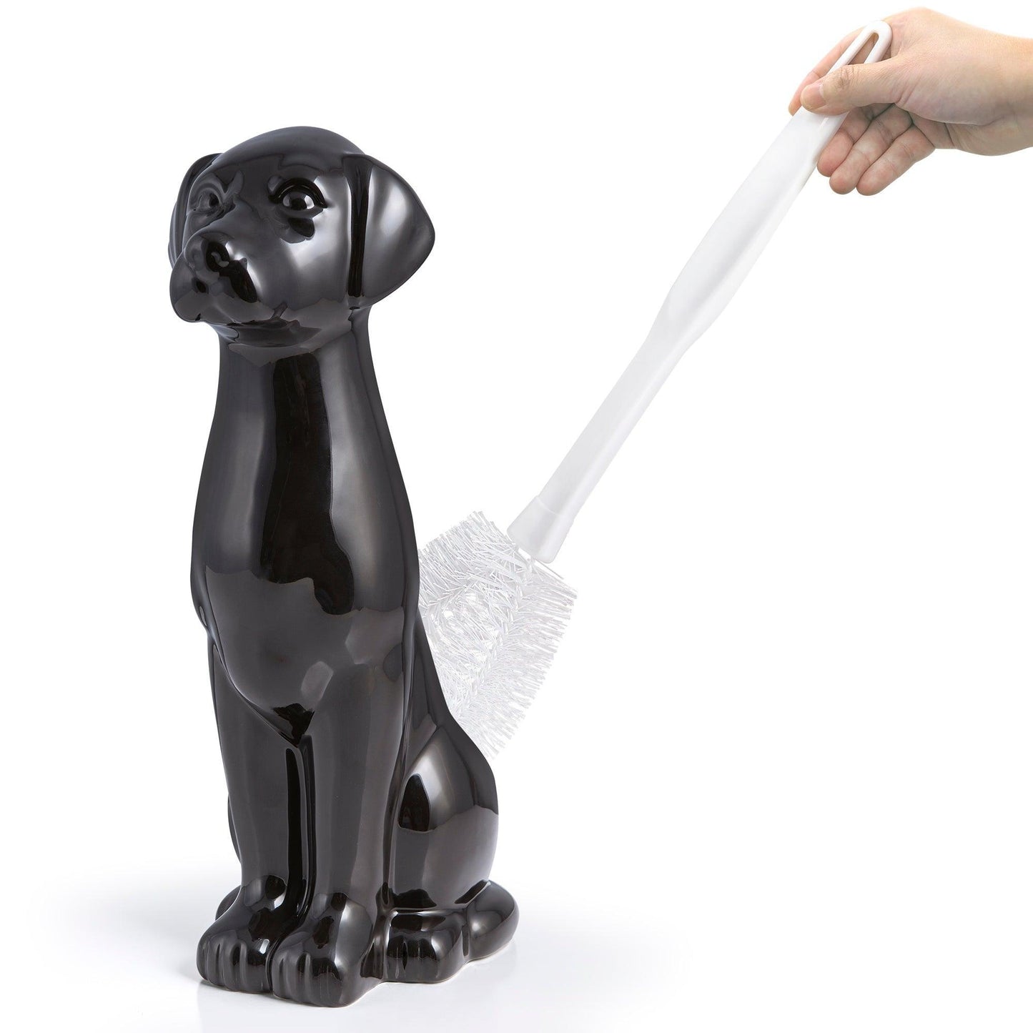 Black Labrador 2-Piece Ceramic Toilet Brush Holder with Plastic Brush Set - Allure Home Creation