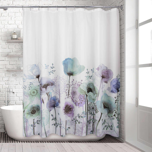 Blue Poppies Watercolor Shower Curtain - Allure Home Creation