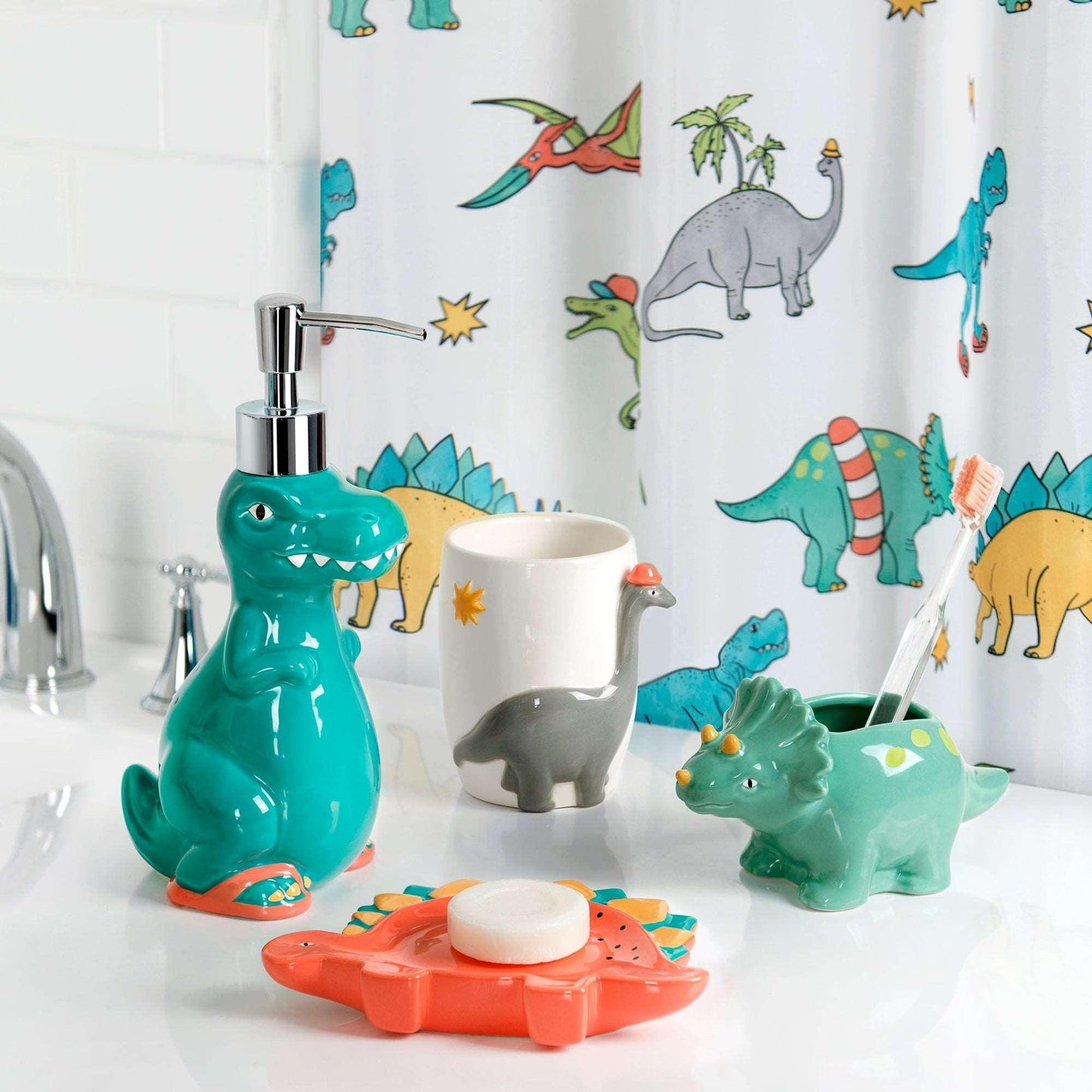 Dinosaur 4-Piece Bathroom Accessory Set - Allure Home Creation