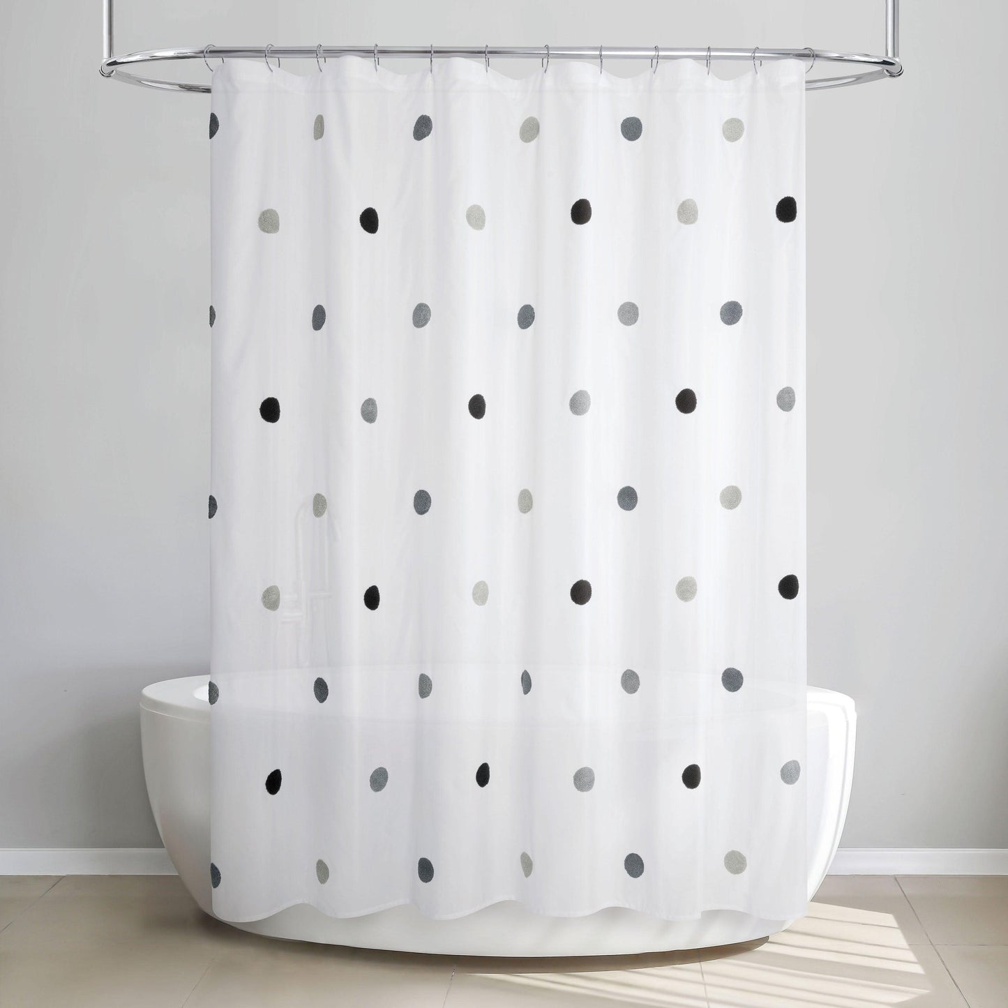 Dots Embellished Pom-Poms Shower Curtain - Allure Home Creation