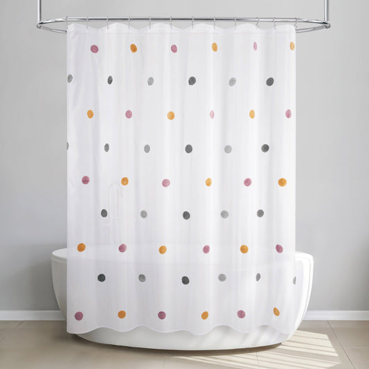 Dots Embellished Pom-Poms Shower Curtain