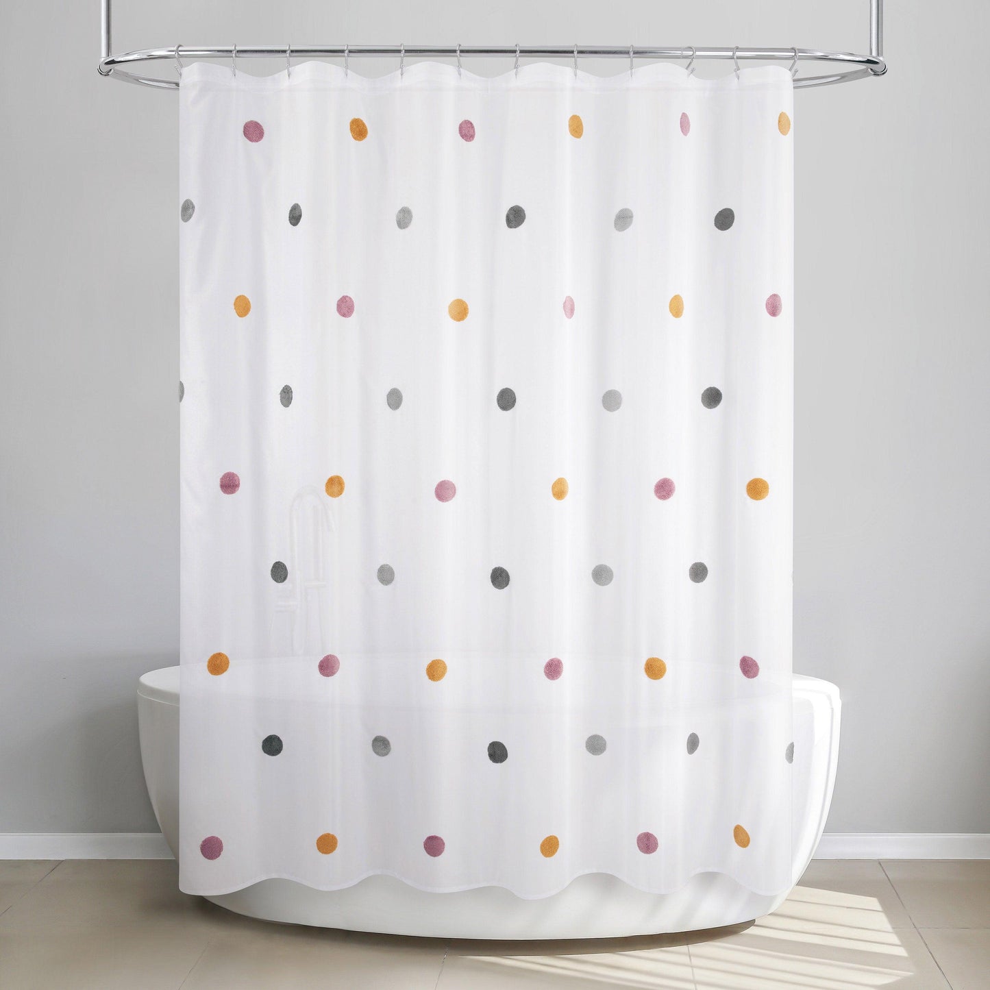 Dots Embellished Pom-Poms Shower Curtain - Allure Home Creation