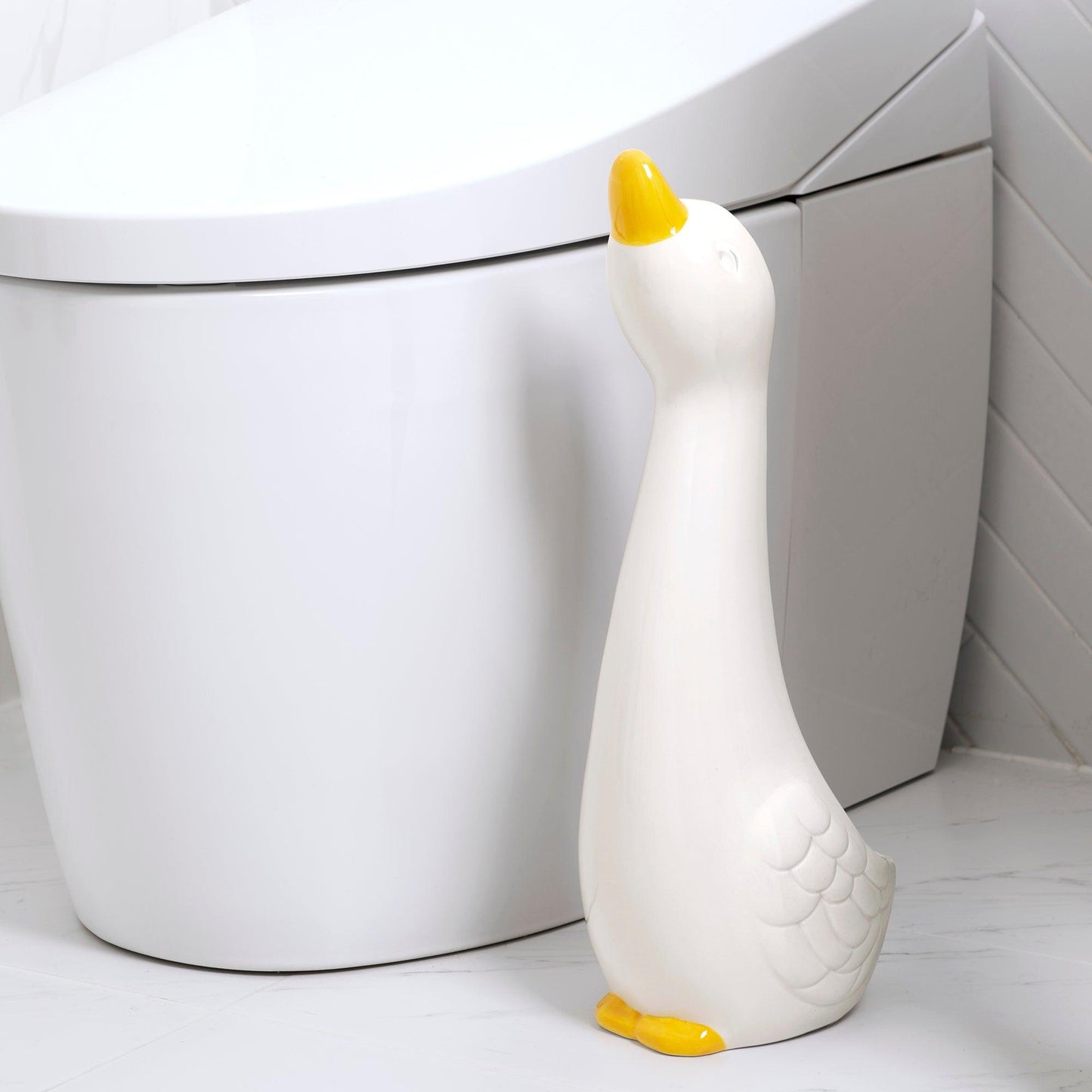 Duck 2-Piece Ceramic Toilet Brush Holder with Plastic Brush Set - Allure Home Creation