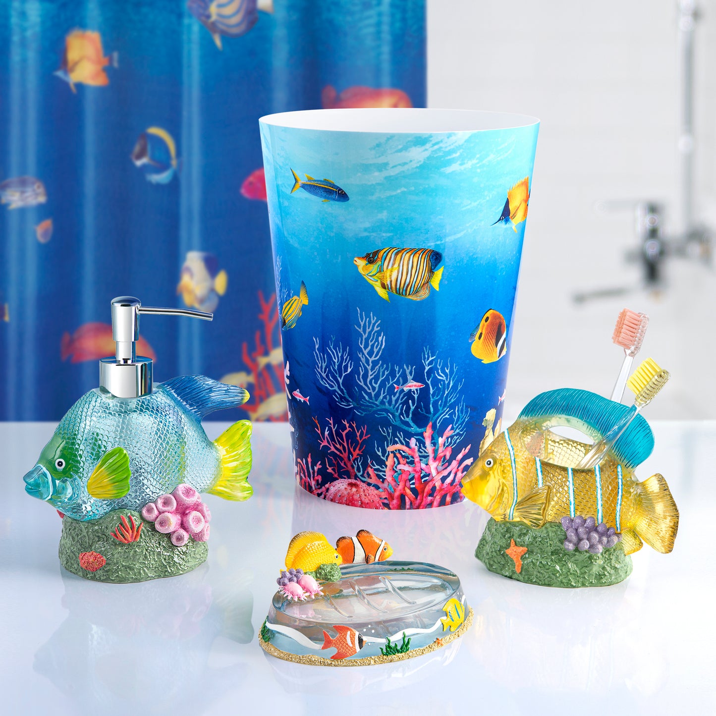 Under The Sea Fish 4-Piece Bathroom Accessory Set