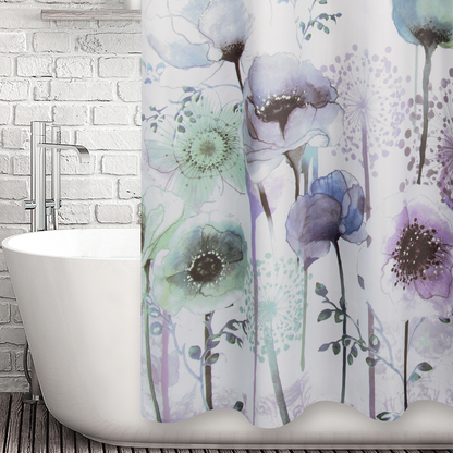 Blue Poppies Watercolor Shower Curtain