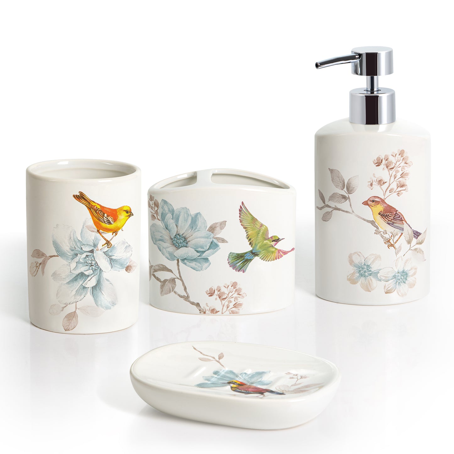 Birds and Botanicals 4-Piece Bathroom Accessory Set