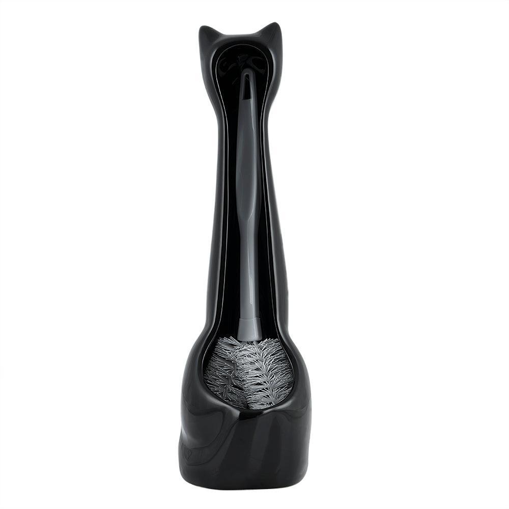 Cat 2-Piece Ceramic Toilet Brush Holder with Plastic Brush Set - Black - Allure Home Creation