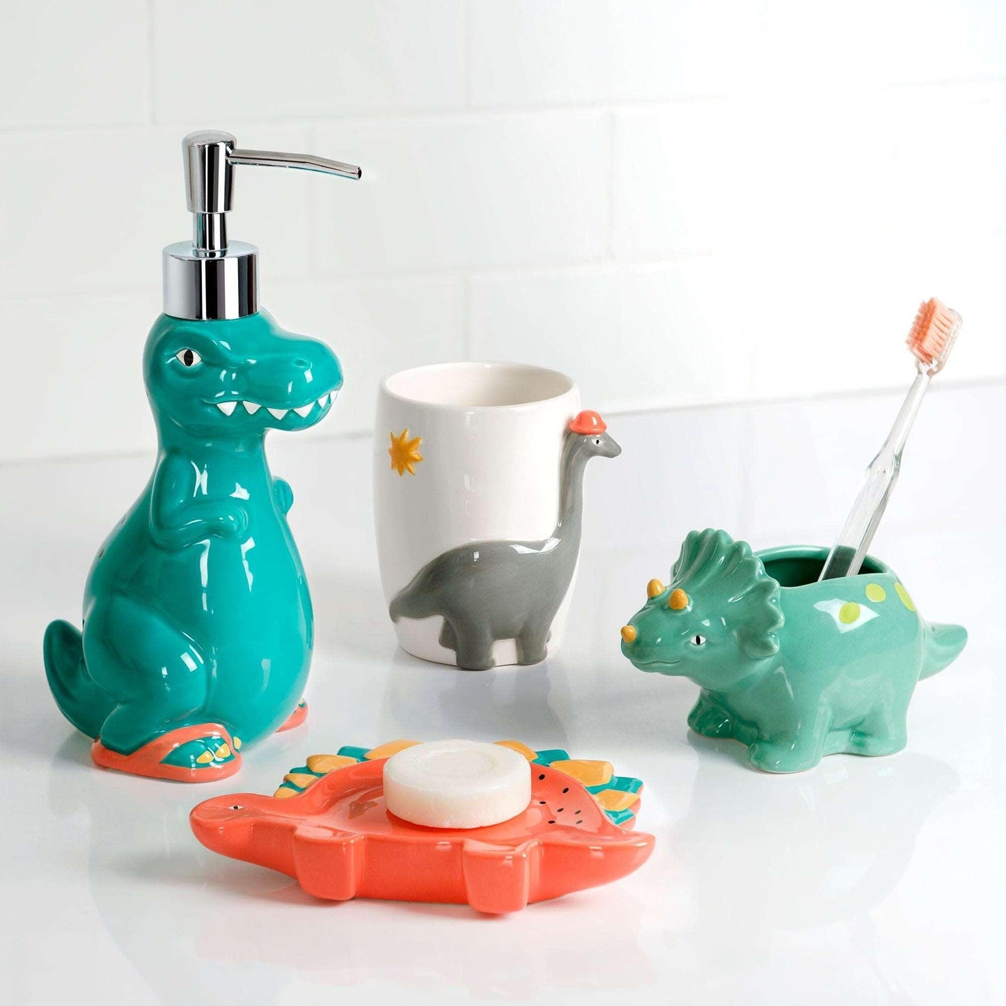 Dinosaur 4-Piece Bathroom Accessory Set - Allure Home Creation