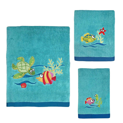 fish tails embroidered cotton towel set