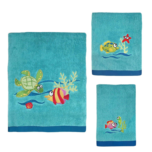 fish tails embroidered cotton towel set