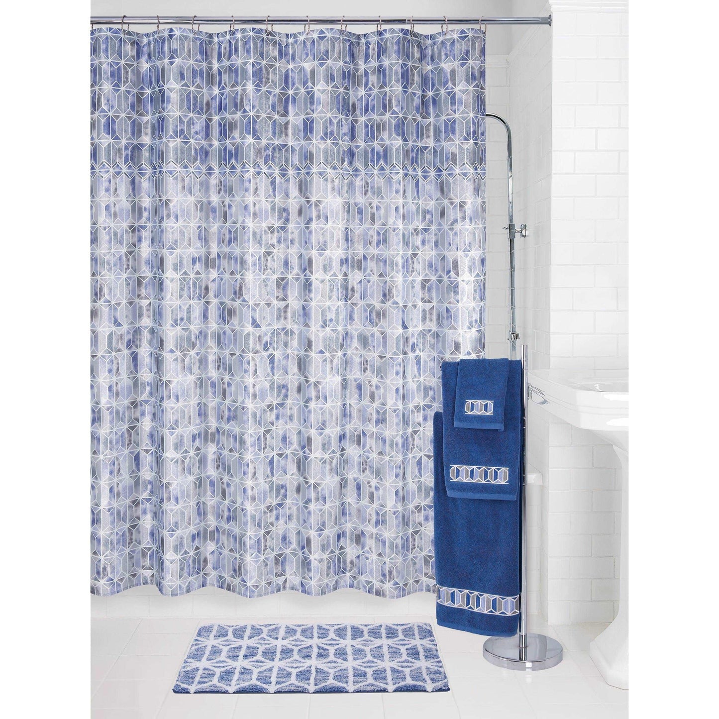 Hexagon Border with Metallic Shower Curtain - Allure Home Creation