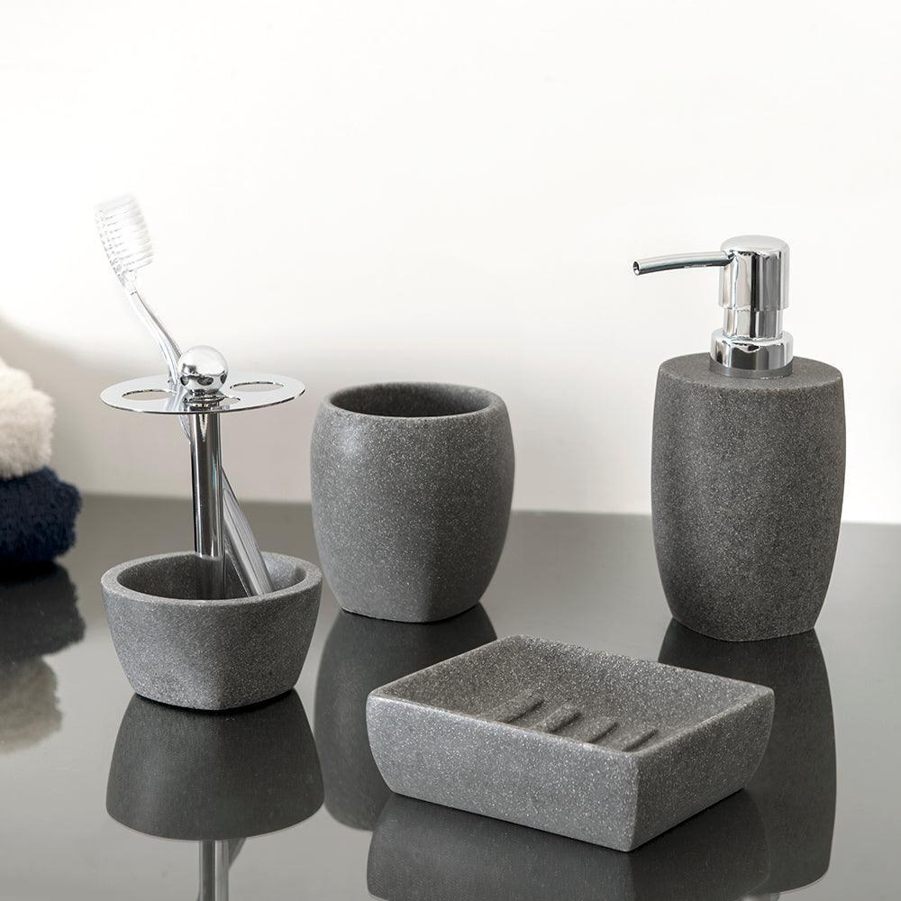 Charcoal Stone Grey 4-Piece Bathroom Accessory Set - Allure Home Creation