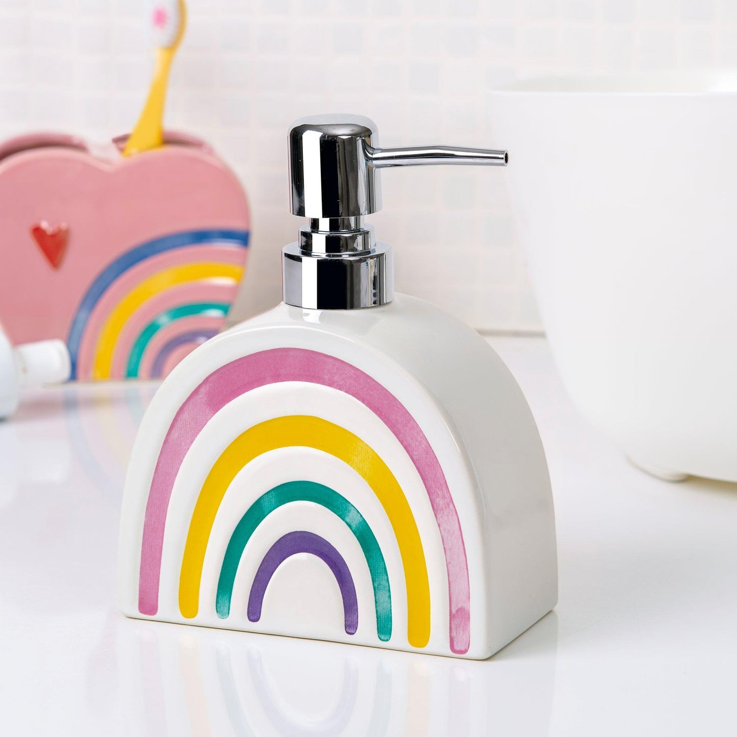 Rainbow Hearts 4-Piece Bathroom Accessory Set - Allure Home Creation