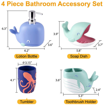 Whales 4-Piece Resin Bathroom Accessory Set - Allure Home Creation
