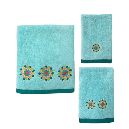 Ariel Medallion 3-Piece Cotton Embroidered Towel Set - Allure Home Creation