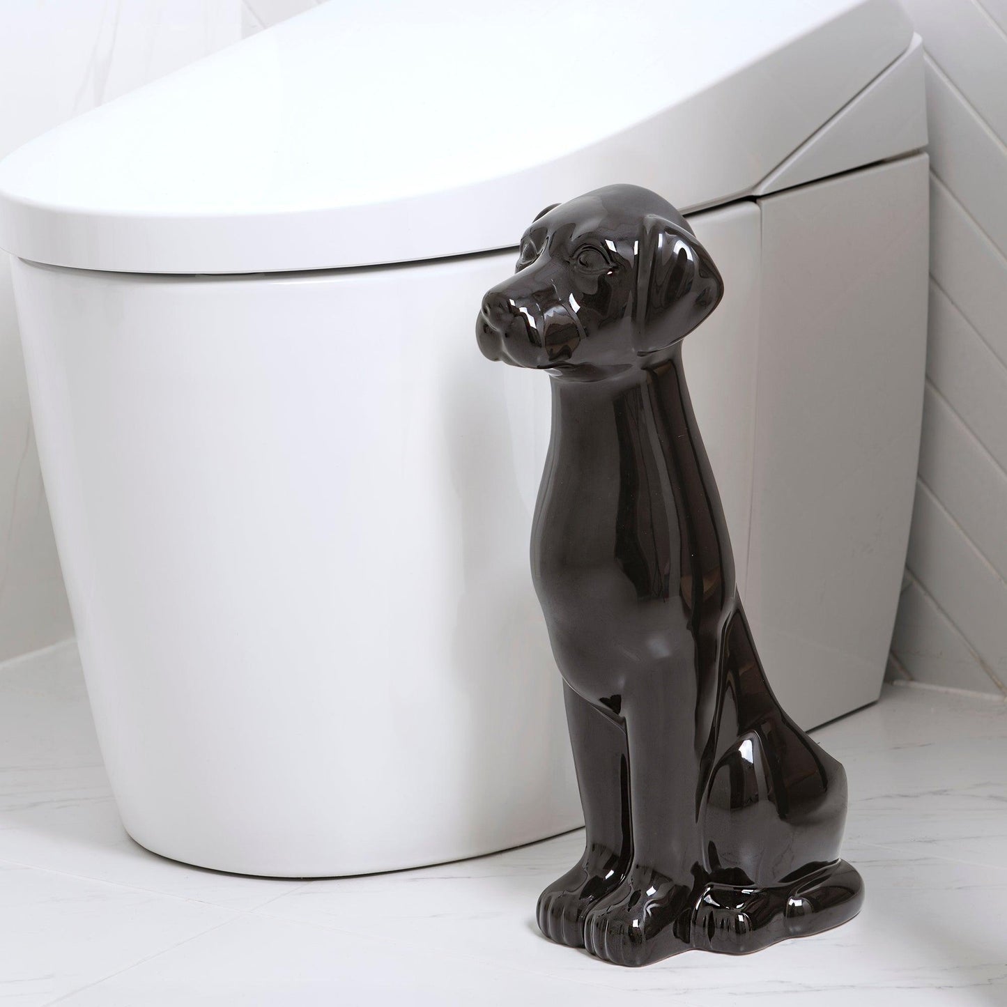 Black Labrador 2-Piece Ceramic Toilet Brush Holder with Plastic Brush Set - Allure Home Creation