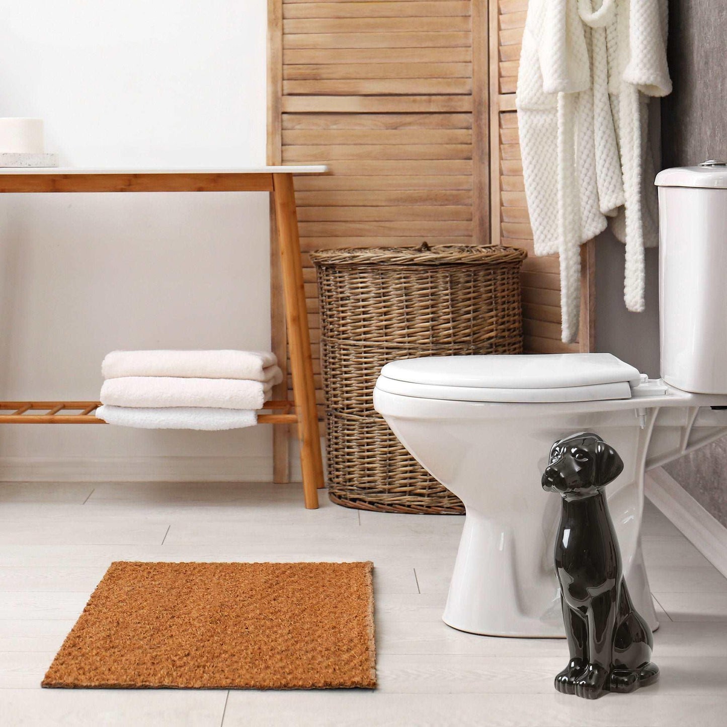 Black Labrador 2-Piece Ceramic Toilet Brush Holder with Plastic Brush Set - Allure Home Creation