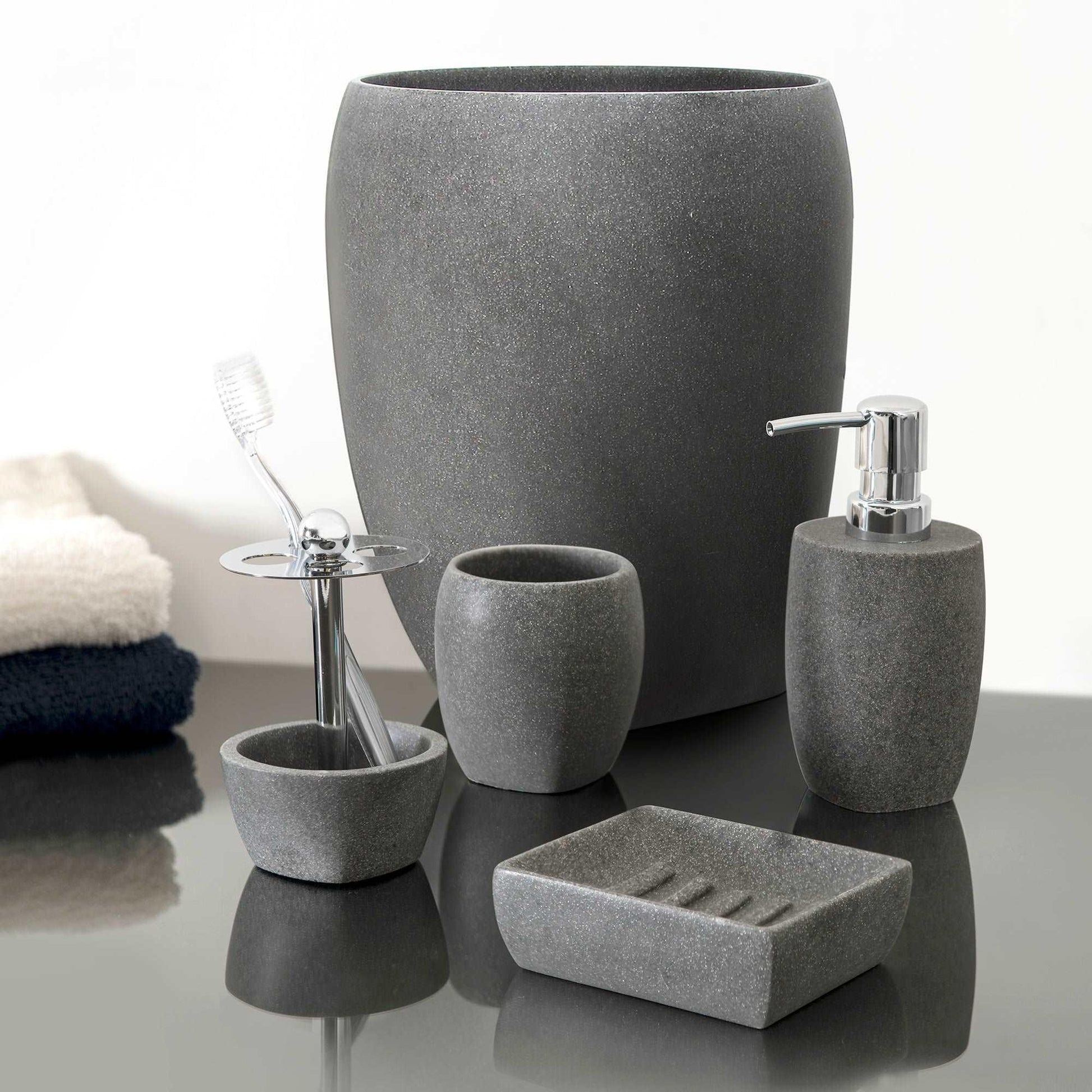 Charcoal Stone Grey 5-Piece Bath Accessory Set - Allure Home Creation