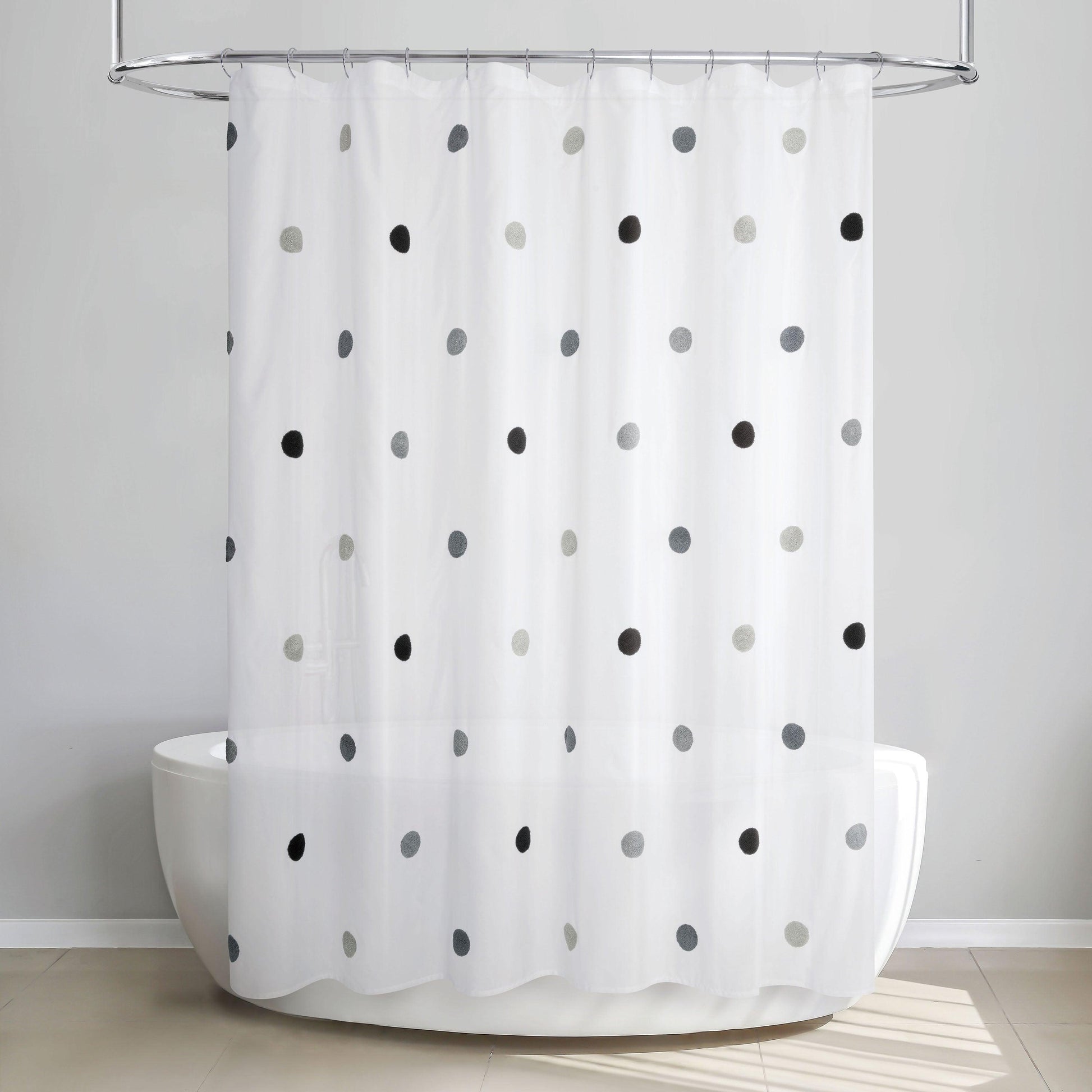 Dots Embellished Pom-Poms Shower Curtain - Allure Home Creation