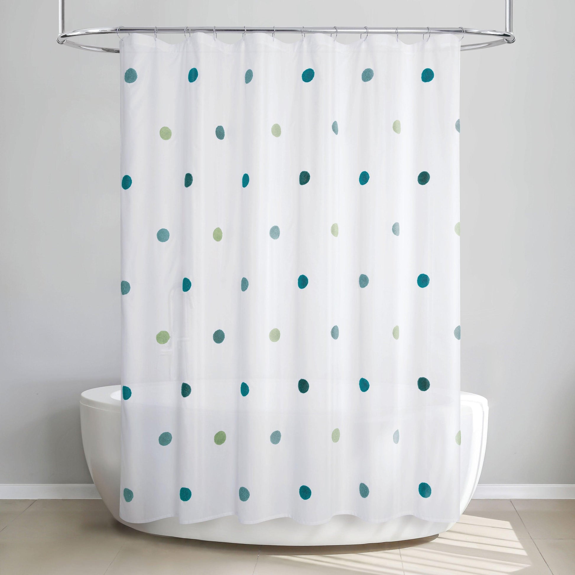 Dots Embellished Pom-Poms Shower Curtain - Allure Home Creation