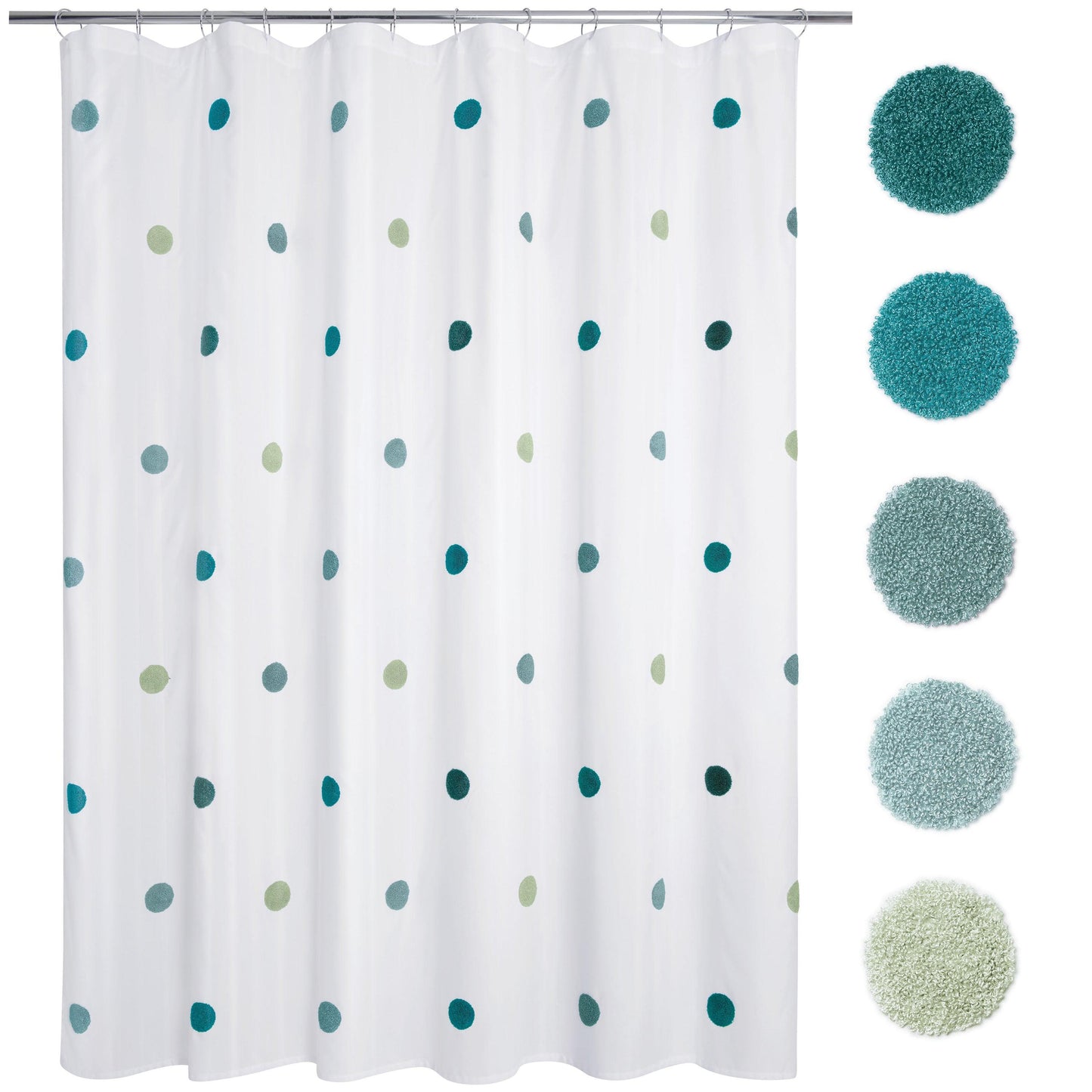 Dots Embellished Pom-Poms Shower Curtain - Allure Home Creation