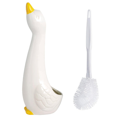 Duck 2-Piece Ceramic Toilet Brush Holder with Plastic Brush Set - Allure Home Creation