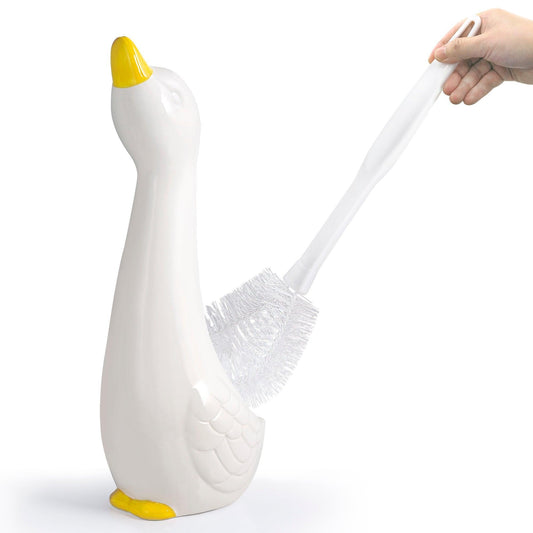 Duck 2-Piece Ceramic Toilet Brush Holder with Plastic Brush Set - Allure Home Creation