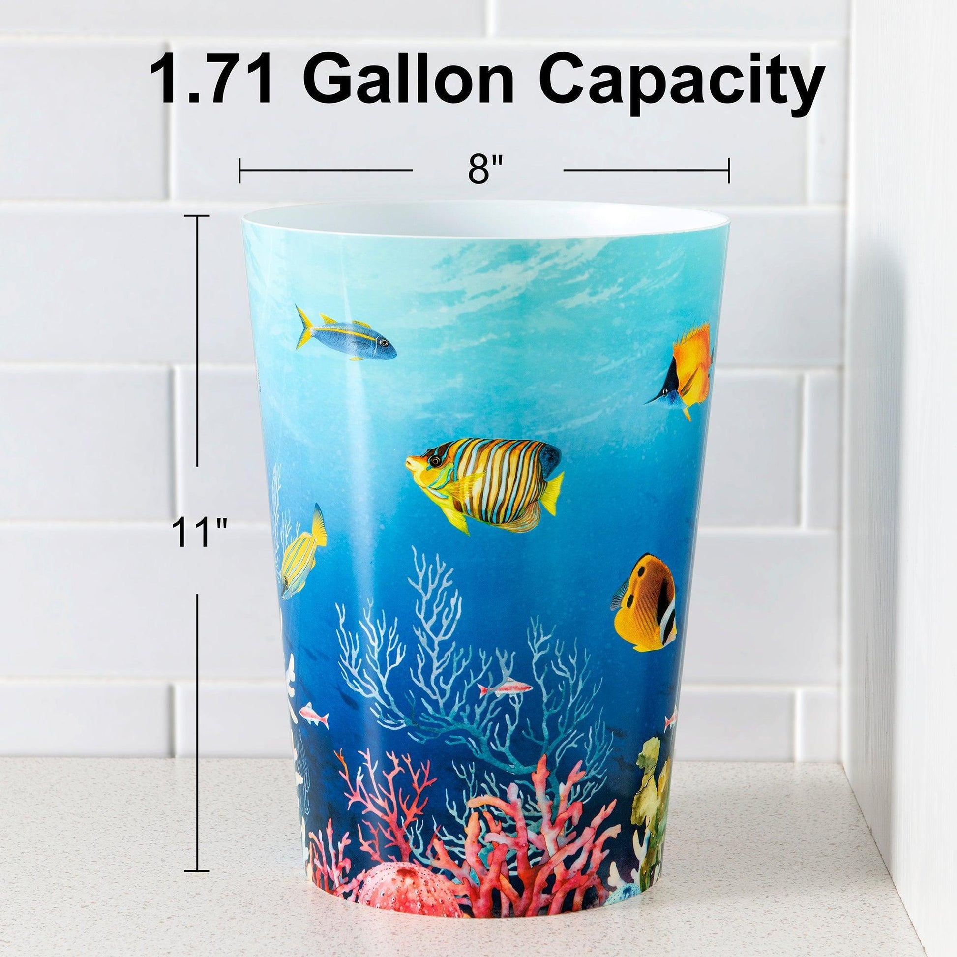 Under The Sea Fish Wastebasket Compact Size 1.71 gallons - Allure Home Creation