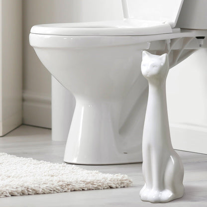 Cat 2-Piece Ceramic Toilet Brush Holder with Plastic Brush Set - White - Allure Home Creation