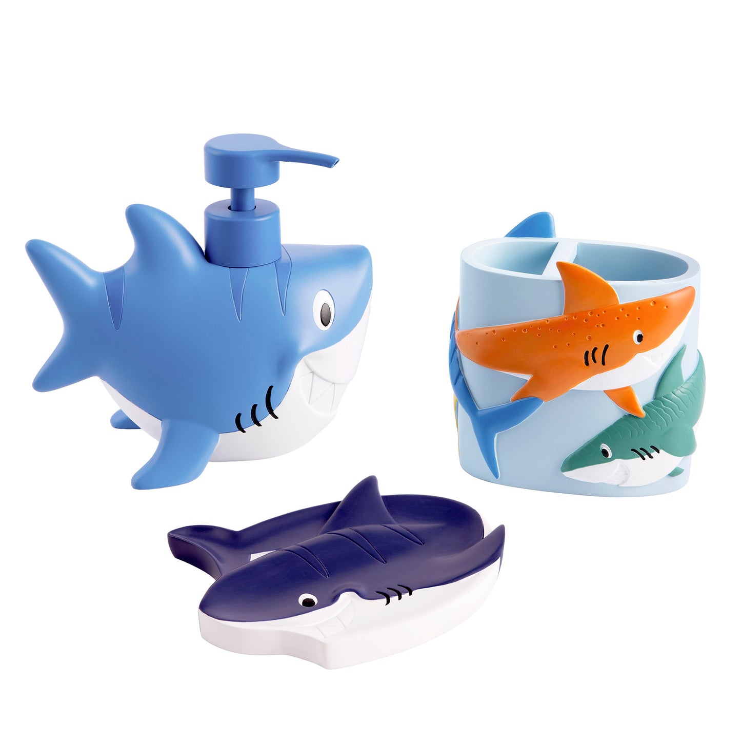 Colorful Sharks 3-Piece Bathroom Accessory Set