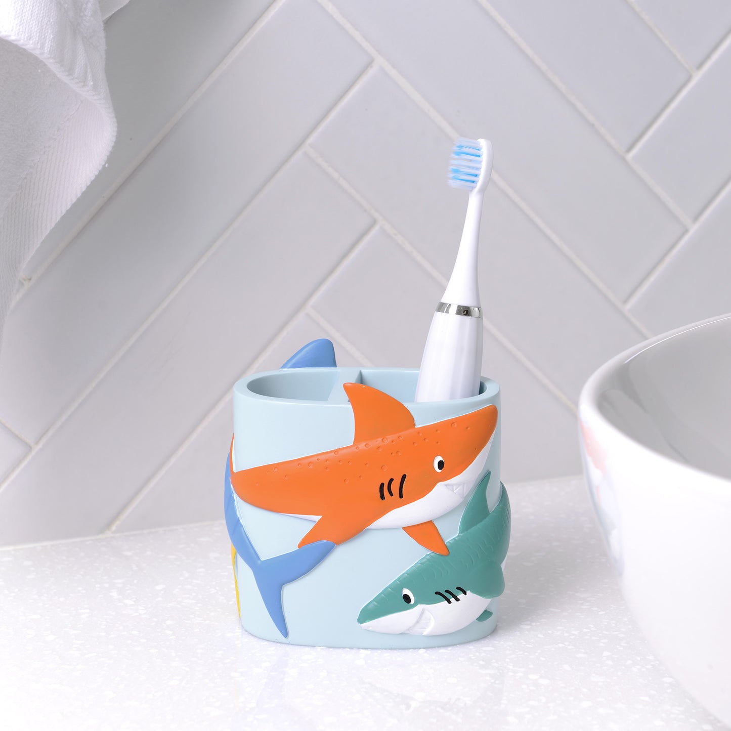 Colorful Sharks 3-Piece Bathroom Accessory Set