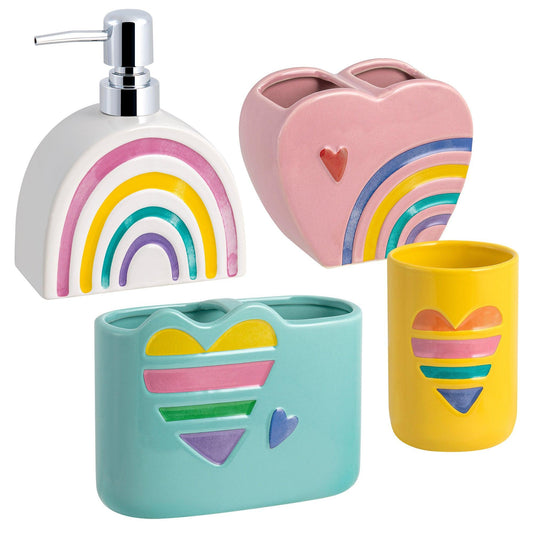Rainbow Hearts 4-Piece Bathroom Accessory Set - Allure Home Creation