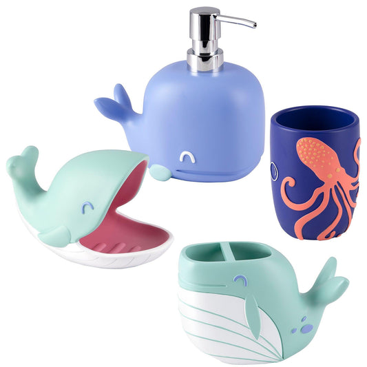 Whales 4-Piece Resin Bathroom Accessory Set - Allure Home Creation